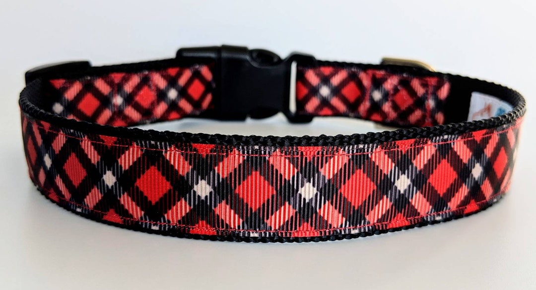 Red Black Tartan Plaid Dog Collar / Christmas Winter Dog Etsy UK