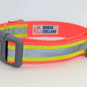 Neon Yellow Reflective Safety Dog Collar S (1" wide) 10-15 in