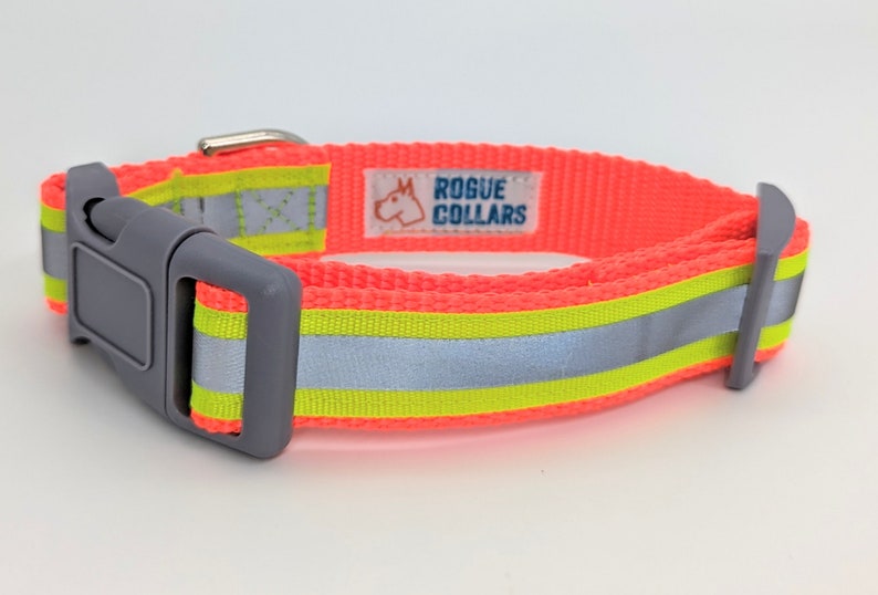 Neon Yellow Reflective Safety Dog Collar S (1" wide) 10-15 in