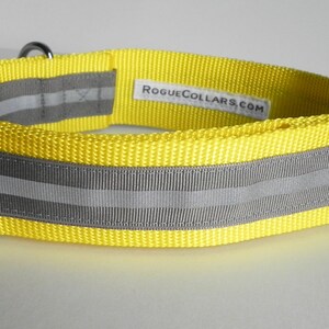 Grey Reflective Safety 1.5 Inch Wide Dog Collar / Night Safety image 2