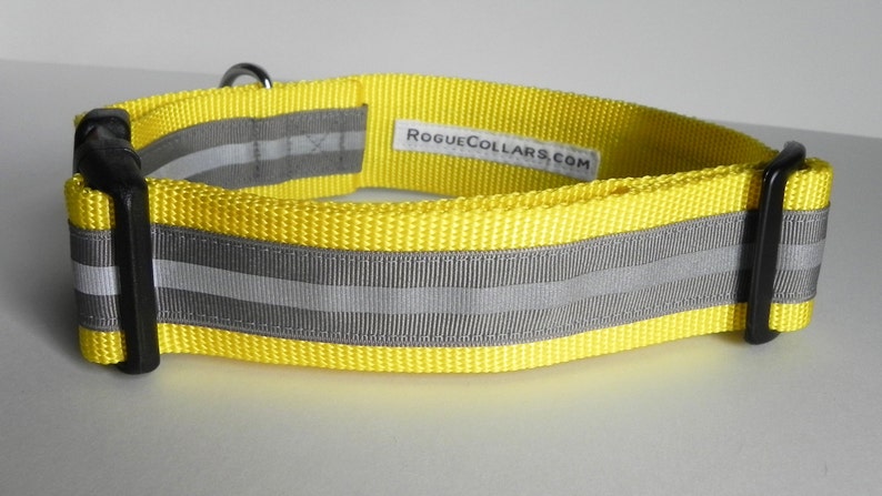 Grey Reflective Safety 1.5 Inch Wide Dog Collar / Night Safety image 2