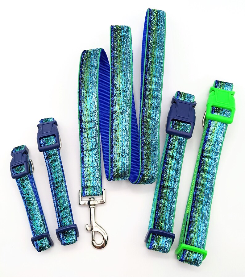 Blue Green Ombre Sparkle Dog Collar / Mermaid Sparkle Dog Collar image 8