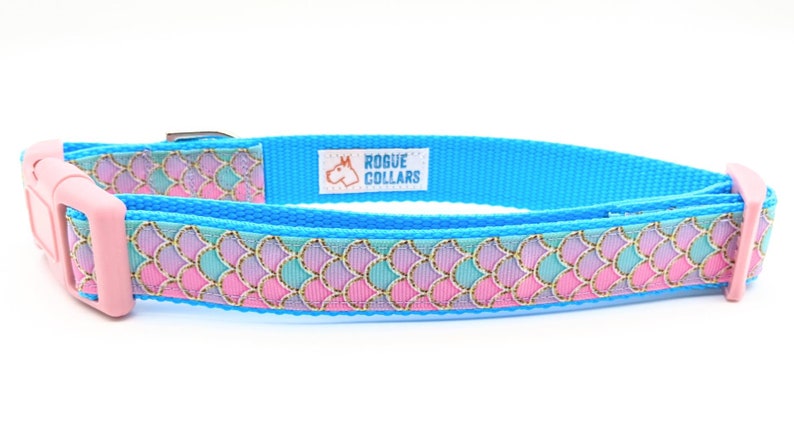 Pink Mermaid Scales Dog Collar / Summer Beach Dog Collar L (1" wide) 15-24 in