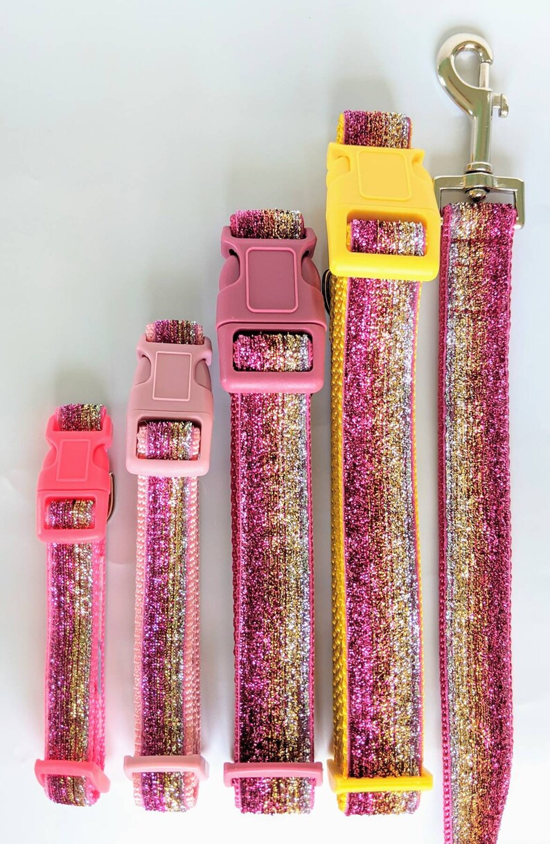 Sunset Ombre Sparkle Dog Collar / Pink Gold Ombre / Glitter Bling Dog Collar image 2