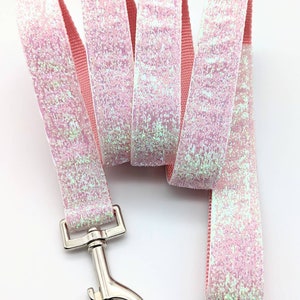 5 Foot Custom Metallic Sparkle Ribbon Leash White Iridescent