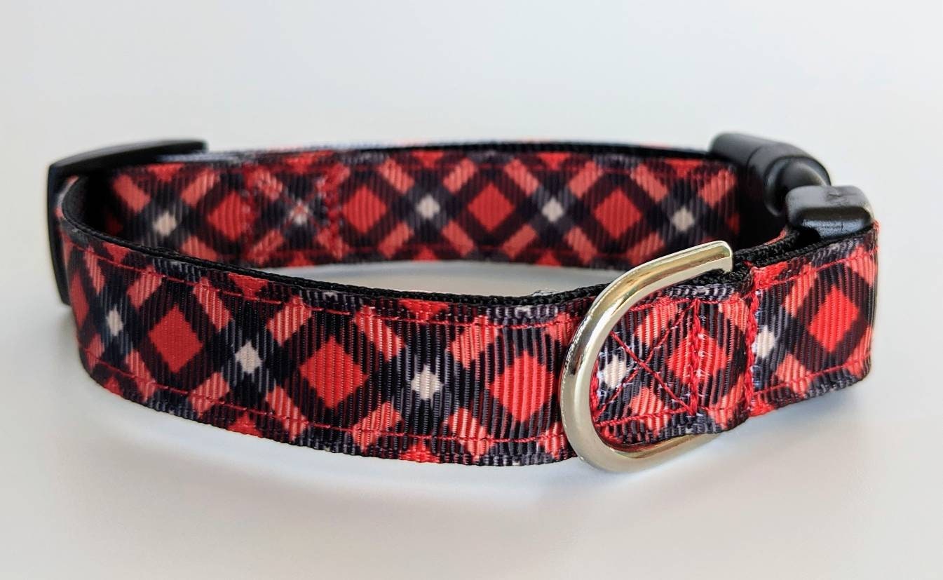 Red Black Tartan Plaid Dog Collar / Christmas Winter Dog Etsy