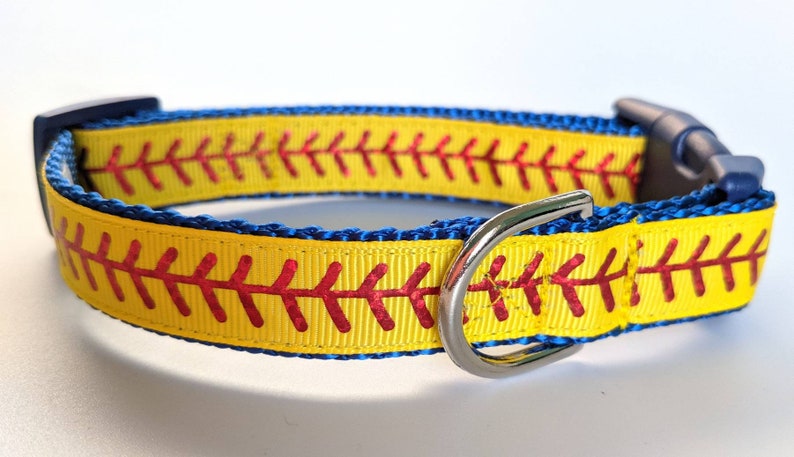 Softball Stitches Dog Collar / Yellow Softball Dog Collar You pick the nylon & buckle colors image 5
