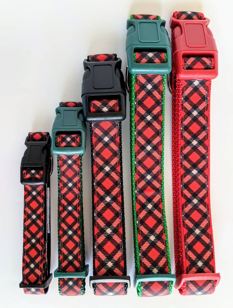 Red Black Tartan Plaid Dog Collar / Christmas Winter Dog Collar image 2