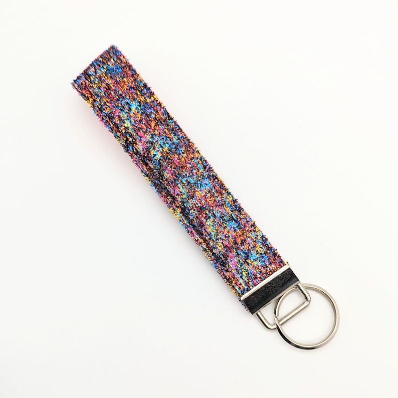 Custom Ribbon Key Fob / Key Chain Holder You pick the design Sparkle - Rainbow