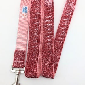 5 Foot Custom Metallic Sparkle Ribbon Leash Bubblegum Pink