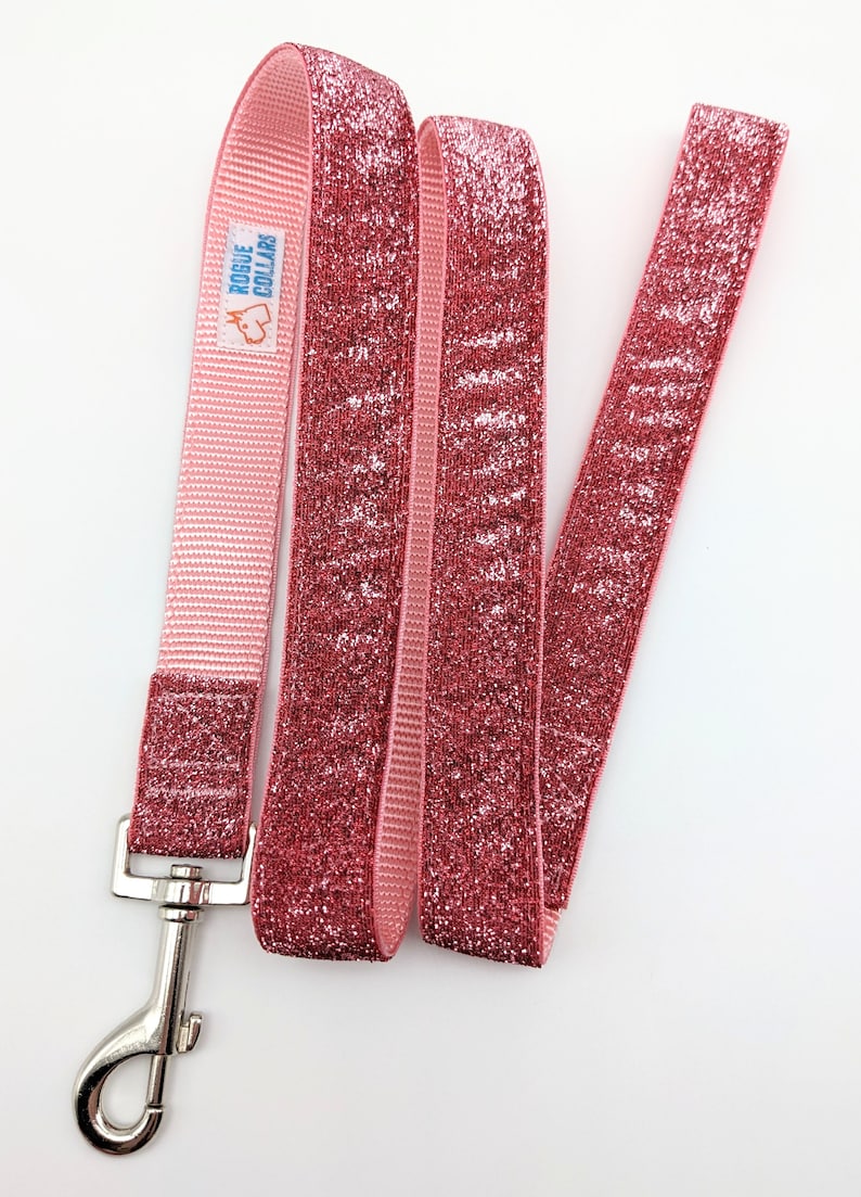 5 Foot Custom Metallic Sparkle Ribbon Leash Bubblegum Pink