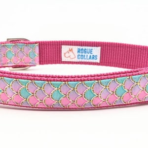 Pink Mermaid Scales Dog Collar / Summer Beach Dog Collar XL (1" wide) 17-29in