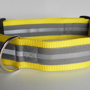 Grey Reflective Safety 1.5 Inch Wide Dog Collar / Night Safety image 1