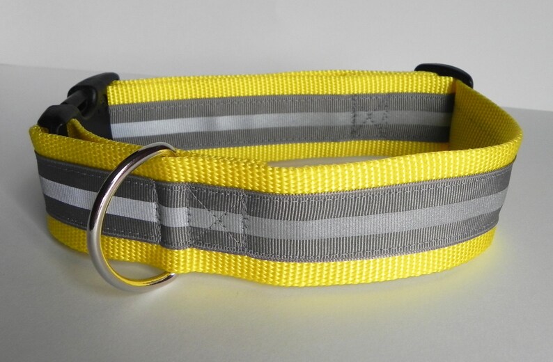 Grey Reflective Safety 1.5 Inch Wide Dog Collar / Night Safety image 1