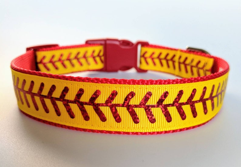 Softball Stitches Dog Collar / Yellow Softball Dog Collar You pick the nylon & buckle colors image 6