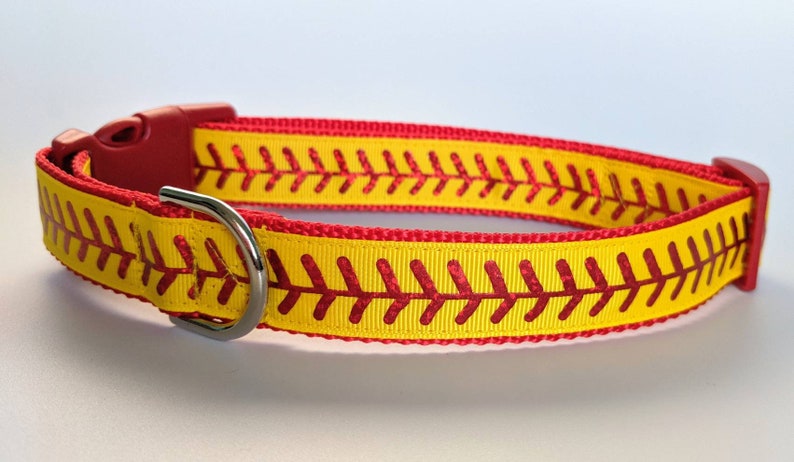 Softball Stitches Dog Collar / Yellow Softball Dog Collar You pick the nylon & buckle colors image 7