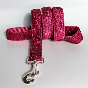 5 Foot Custom Metallic Sparkle Ribbon Leash Raspberry