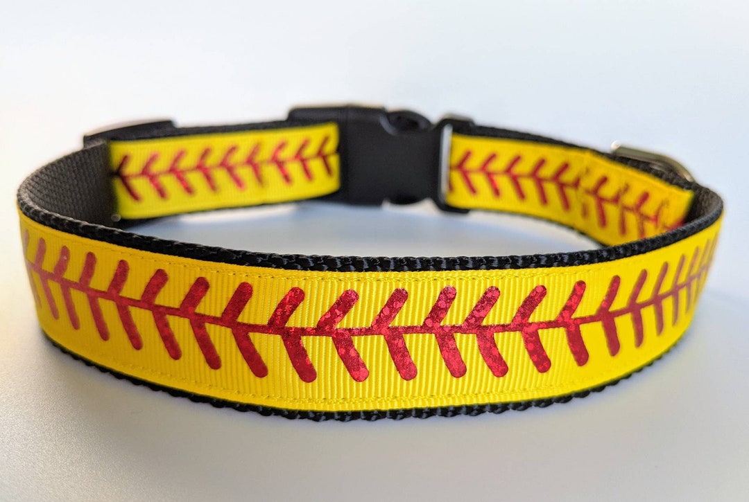Softball Stitches Dog Collar / Yellow Softball Dog Collar Etsy