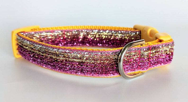 Sunset Ombre Sparkle Dog Collar / Pink Gold Ombre / Glitter Bling Dog Collar image 4