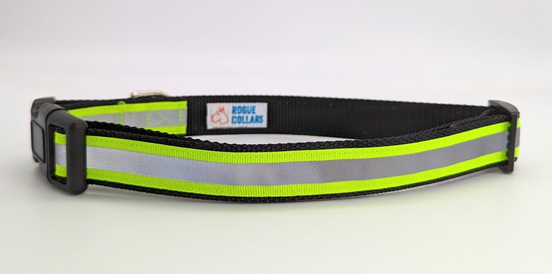 Neon Yellow Reflective Safety Dog Collar XL (1" wide) 17-29in