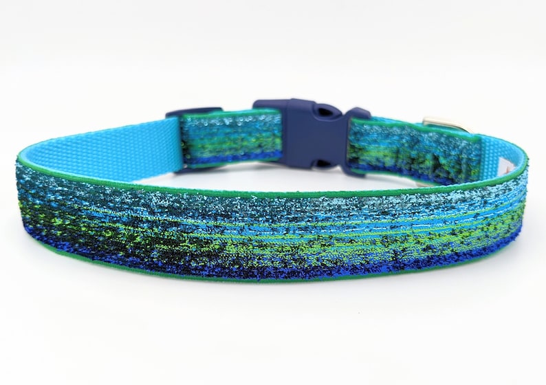 Blue Green Ombre Sparkle Dog Collar / Mermaid Sparkle Dog Collar image 1