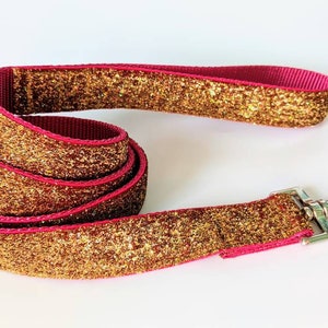 5 Foot Custom Metallic Sparkle Ribbon Leash Gold Confetti