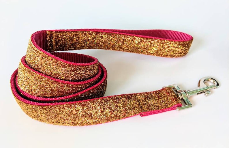 5 Foot Custom Metallic Sparkle Ribbon Leash Gold Confetti