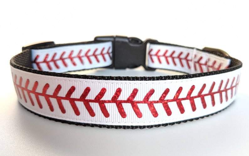 Baseball Stitches Dog Collar / Sports Dog Collar You pick the nylon & buckle colors image 1