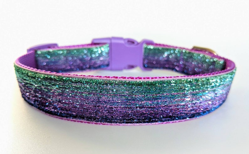 Mermaid Ombre Sparkle Dog Collar / Blue Purple Aqua / Bling Dog Collar image 1