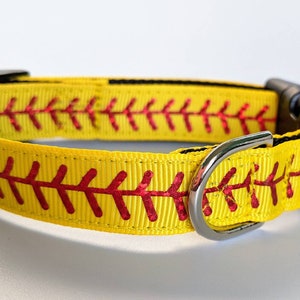 Softball Stitches Dog Collar / Yellow Softball Dog Collar You pick the nylon & buckle colors image 4