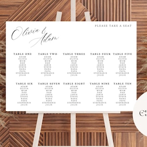 Plantilla A2 de plano de asientos de mesa de boda minimalista, señalización de boda editable, imprimible, descarga INSTANTÁNEA de Canva, #Olivia