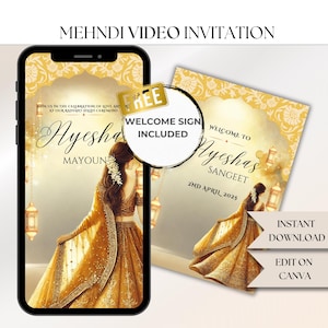 Prachtige digitale Mehndi-uitnodiging. Bewerkbare Pakistaanse digitale video-uitnodiging Mehndi Sangeet Haldi, geanimeerde gepersonaliseerde e-mailuitnodiging smartphone