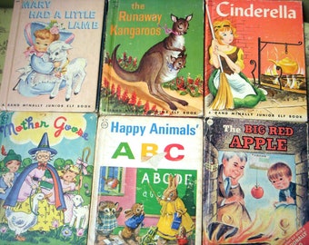 Vintage Lot Junior Elf Books, Six Children's Books, Rand McNally Book Lot