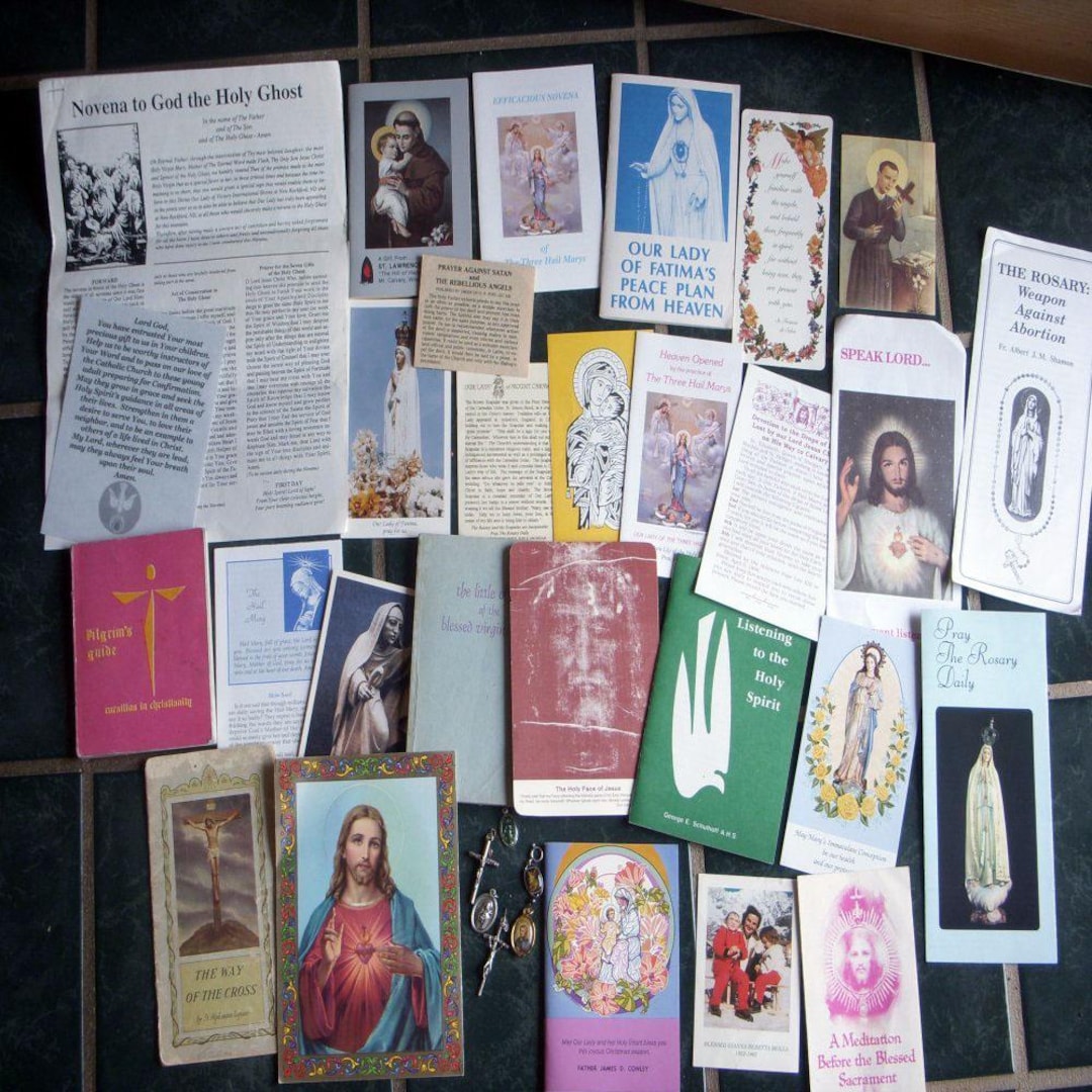 Vintage Lot of Catholic Religious Books Prayer Cards Booklets, Medals ...