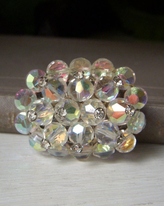 Vintage Clear Oval Swarovski Brooch, Crystal Bead… - image 5