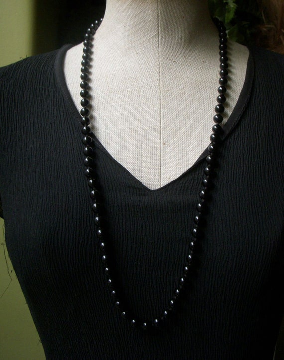 Vintage Hand-Knotted Black Onyx Necklace, Endless… - image 4