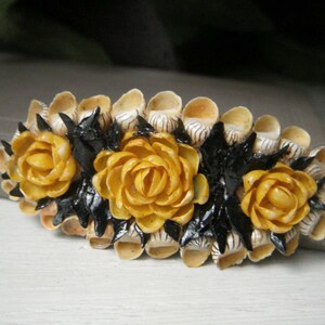 Vintage Shark Tooth and Real Shell Brooch, Floral Seashell Pin, Large ...