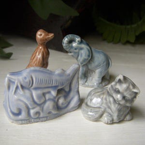 Lot of 4 Wade Whimsies, Vintage Red Rose Tea England, Elephant Swordfish Duck, and Cat, Ceramic Figurine Miniatures, Set of Four