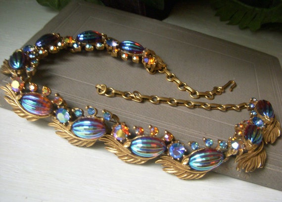 Rare Florenza Blue and Topaz AB Rhinestone Neckla… - image 2