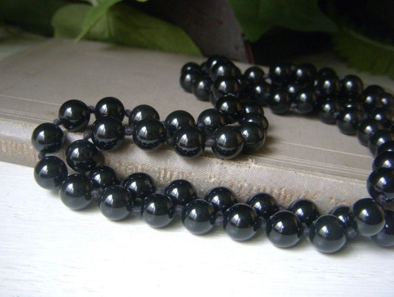 Vintage Hand-Knotted Black Onyx Necklace, Endless… - image 2