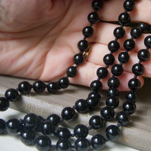 Vintage Hand-Knotted Black Onyx Necklace, Endless… - image 1