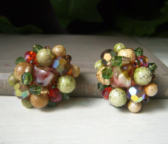 Vintage Fruit Cocktail Earrings, Fruit Salad Clip… - image 1