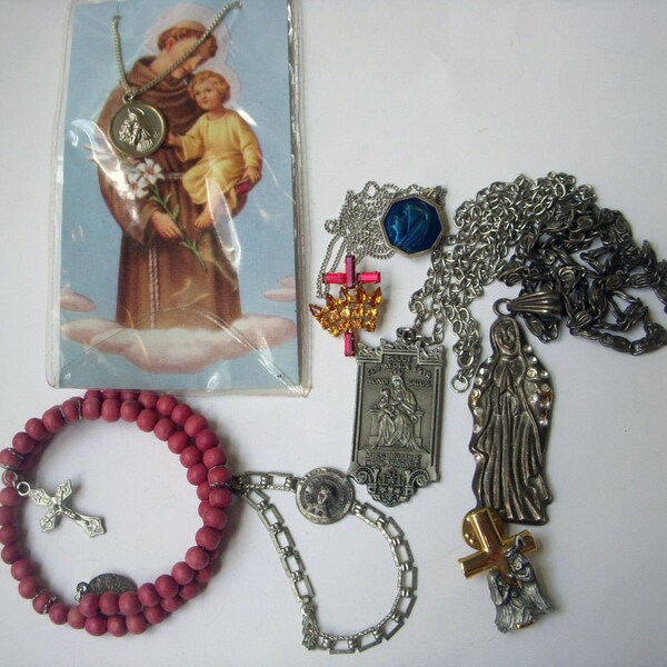 Vintage Lot of Catholic Religious, Medal Saint Necklace Pendant Bracelet, More