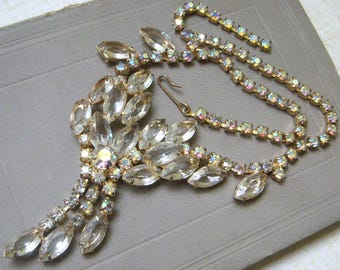Stunning Vintage AB Rhinestone Festoon Necklace Unverified Juliana Aurora Borealis Rhinestone On Sale, D & E? Goldtone 1950&#39;s Estate Jewelry