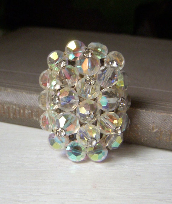 Vintage Clear Oval Swarovski Brooch, Crystal Bead… - image 2