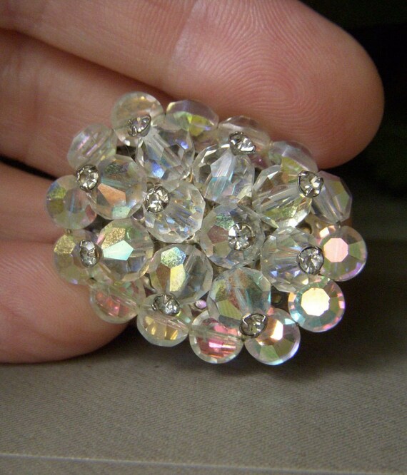 Vintage Clear Oval Swarovski Brooch, Crystal Bead… - image 3
