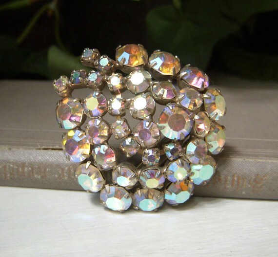 Vintage Aurora Borealis Brooch, Large Domed Pin, … - image 3