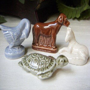 Vintage Lot of 4 Wade Whimsies, Red Rose Tea England, Duck/Goose Dog Zebra and Turtle, Ceramic Figurine Miniatures, Set of Four Animals