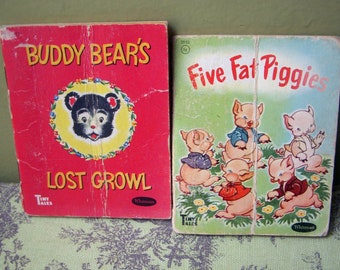 Vintage Tiny Tales Books, Lot of Two, Whitman 1950's, Buddy Bear's Lost Growl and Five Fat Piggies