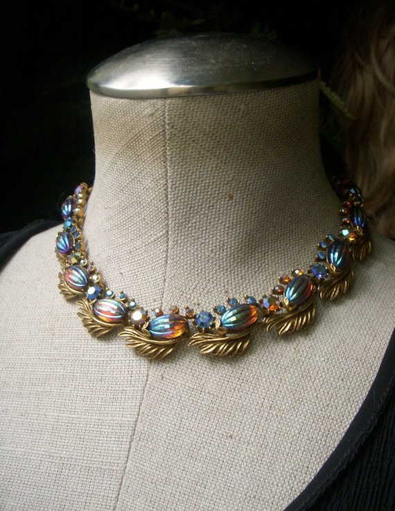 Rare Florenza Blue and Topaz AB Rhinestone Neckla… - image 5